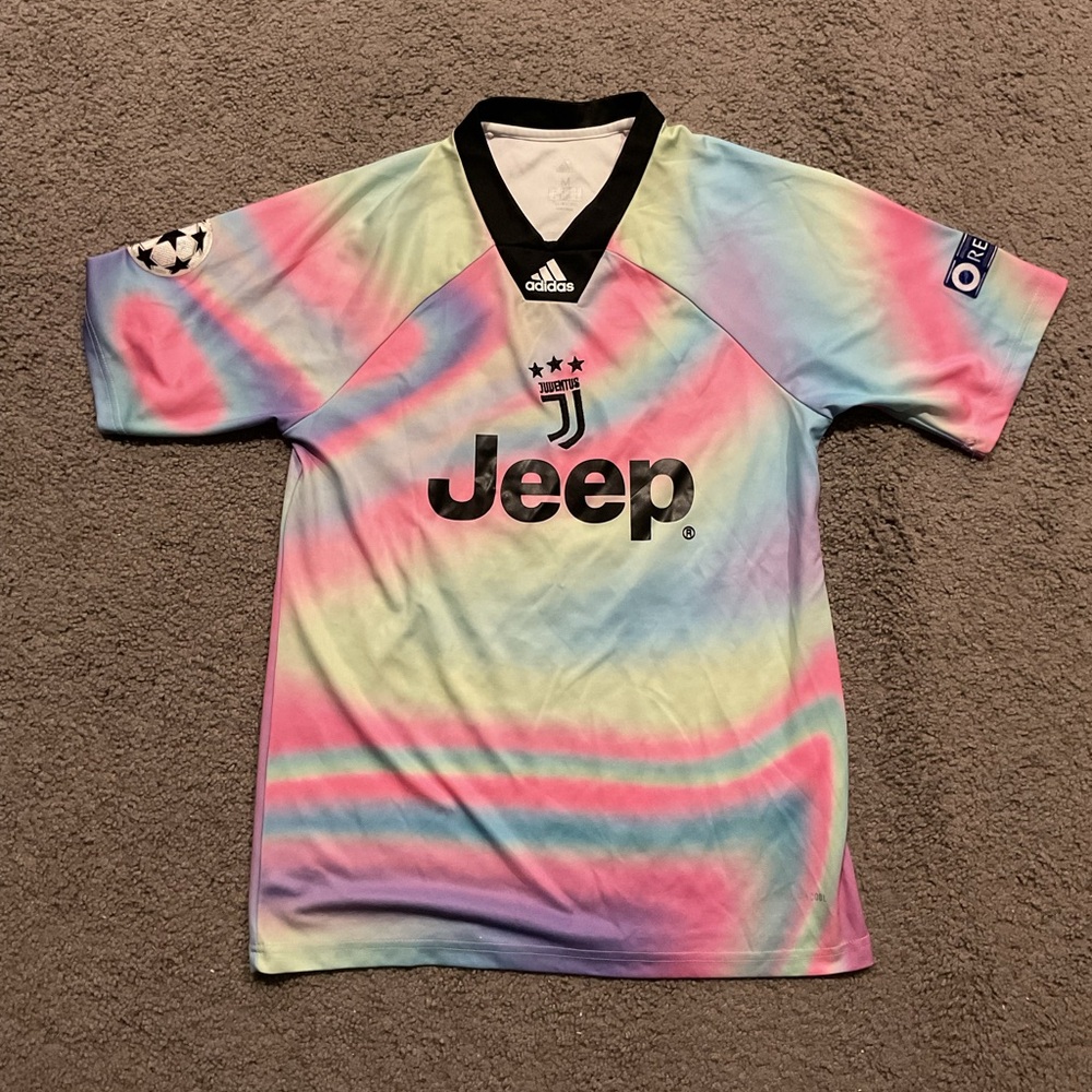 Adidas Jeep Vintage Mens Multicolor Soccer Jersey Graphic Shirt Top Rainbow sz M